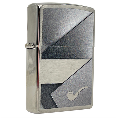 Zippo Brushed Chrome Sheet Metal Design Pipe Lighter Zippo Brushed Chrome Sheet Metal Design Pipe Lighter