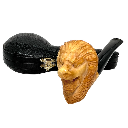 Pre-colored Lion Slightly Bent Stem Meerschaum Pipe Pre-colored Lion Slightly Bent Stem Meerschaum Pipe