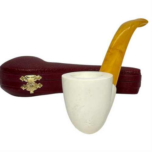 Small Smooth Flat Rim Yellow Stem Meerschaum Pipe Small Smooth Flat Rim Yellow Stem Meerschaum Pipe