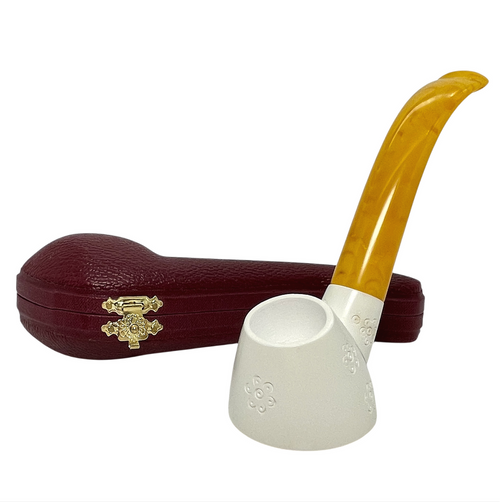 Smooth Volcano with Flowers Yellow Stem Meerschaum Pipe Smooth Volcano with Flowers Yellow Stem Meerschaum Pipe