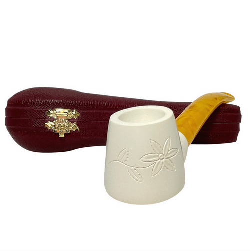 Smooth Flat Volcano Yellow Stem Meerschaum Pipe Smooth Flat Volcano Yellow Stem Meerschaum Pipe