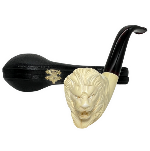 Lion Turned Head Full Bent Stem Meerschaum Pipe Lion Turned Head Full Bent Stem Meerschaum Pipe