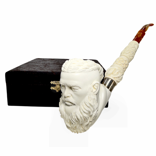 Genghis Khan Signed Kenan Sterling Silver Meerschaum Pipe