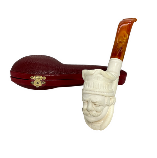 Deluxe Cevher Signed Chef Portrait Knurl Meerschaum Pipe