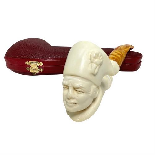 Signed Cevher Napoleon Portrait Knurl Meerschaum Pipe