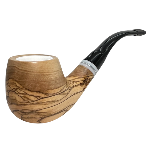 Meerschaum-Lined Smooth Olive Wood Pipe with White Band