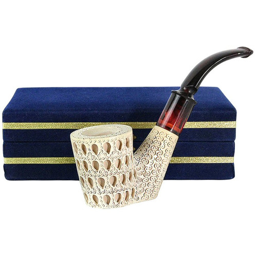 Special 3D Teardrop Lattice Meerschaum Pipe with Velvet Chest