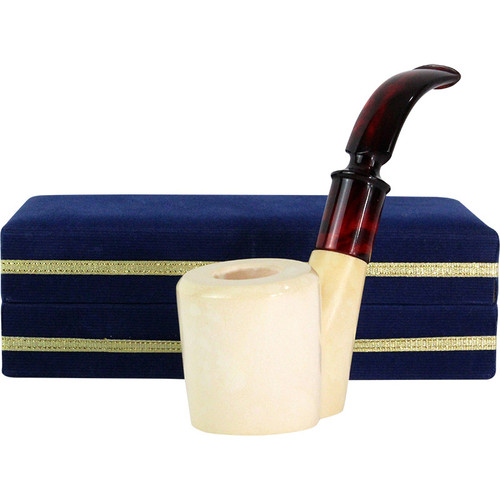 Deluxe Smooth Sitter Meerschaum Pipe with Velvet Chest