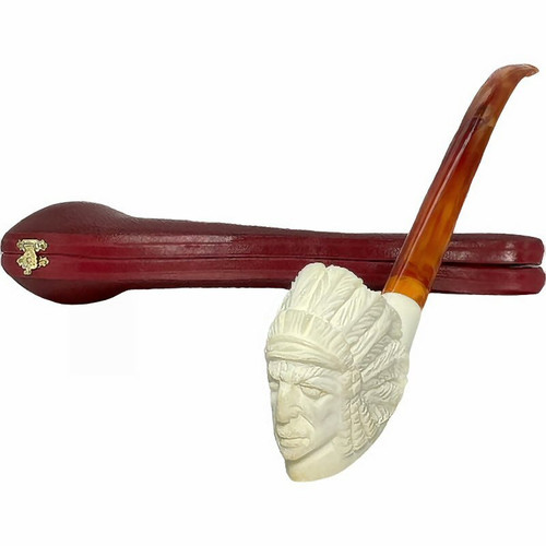 Native American Headdress Churchwarden Meerschaum Pipe