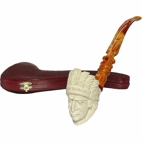 Native American Designer Stem Churchwarden Meerschaum Pipe