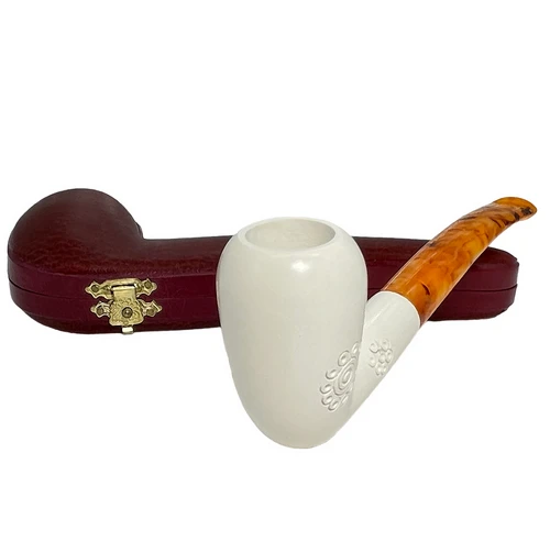 Tall Smooth Sunburst Carved Meerschaum Pipe