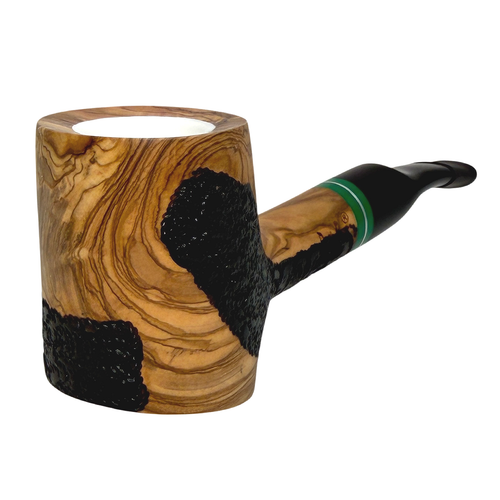 Partially Rusticated Meerschaum Lined Poker Olive Wood Pipe