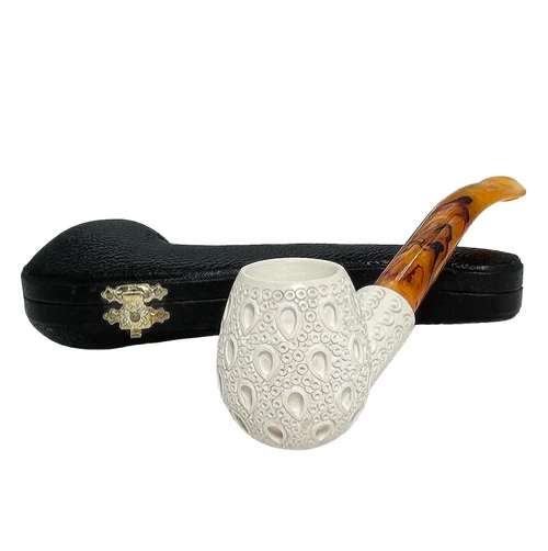 Flared Shank Teardrop Lattice Meerschaum Pipe