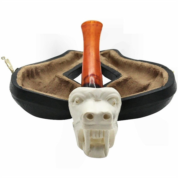 Hand Carved Dragon Head 100 Solid Block Meerschaum Pipe Animal