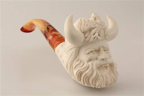 Meerschaum Pipe ミアシェルム パイプ 海泡石 専用ケース付 古代ギリシャ風豪華細密高浮彫り肉厚海泡石パイプ（メシャムパイプ