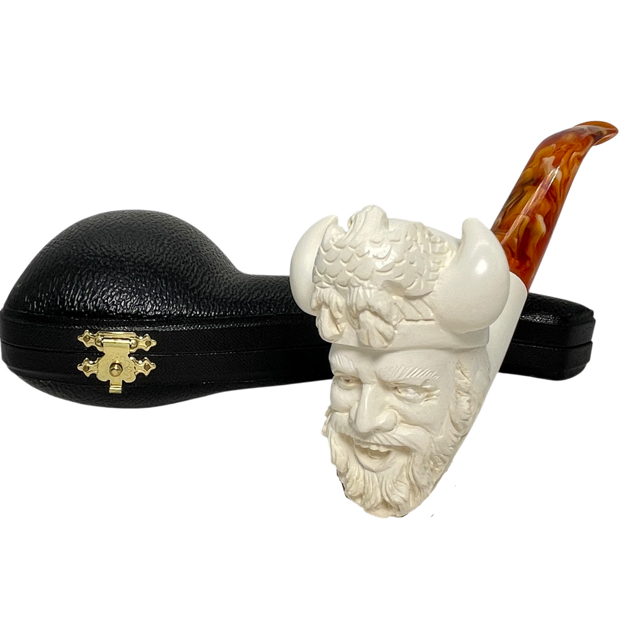viking tobacco pipe Meerschaum Ready To Plunder 1/2 Bent By Paykoc M21024 Laughing Viking Hand Carved Meerschaum