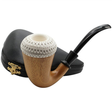 Large Mahogany Calabash Pipe with Lattice 100% Block Bowl | Classic Meerschaum Pipes