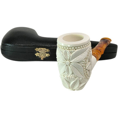 Deluxe Embossed Floral Straight Meerschaum Pipe | Royal Meerschaum Pipes