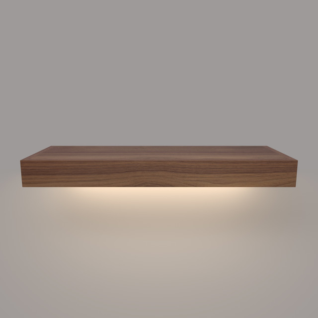 Walnut 3" Thick Lighted Floating Shelves