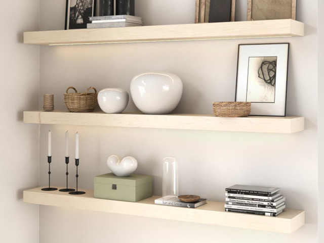 J Thomas Home Maple 3" Thick Lighted Floating Shelves 