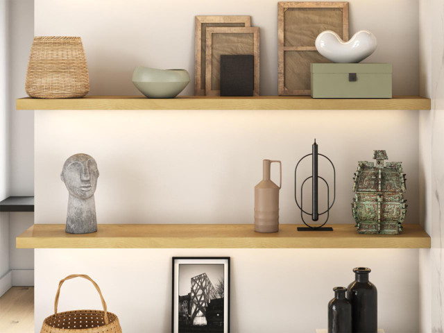 J Thomas Home White Oak Lighted Floating Shelves 