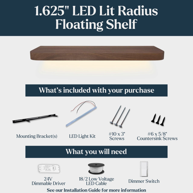 Poplar Radius Corners Lighted Floating Shelves