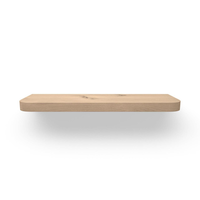 unfinished j thomas home rustic alder 1 5/8" thick floating shelf with curved radius corners