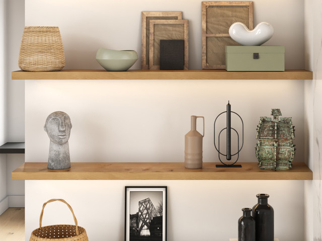Rustic Alder Lighted Floating Shelves