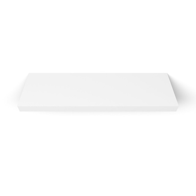 Top view of painted white floating shelf, 1 5/8 inch thick – modern minimalist style Top view of painted white floating shelf, 1 5/8 inch thick – modern minimalist style