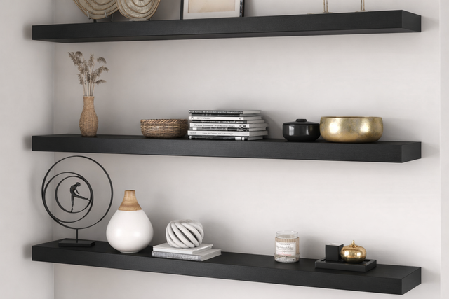 Black Painted 3" Thick Floating Shelf