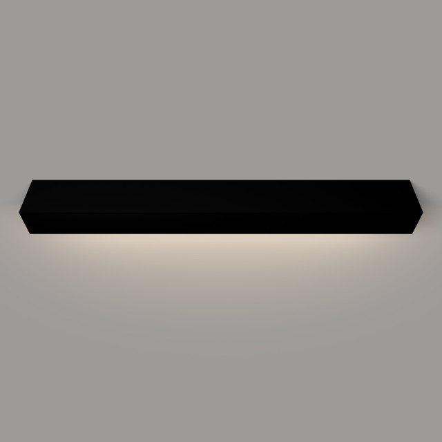 Angled view of a black painted floating mantel shelf with LED lighting, mounted on a wall and showcasing sleek design with ambient light beneath. Angled view of a black painted floating mantel shelf with LED lighting, mounted on a wall and showcasing sleek design with ambient light beneath.