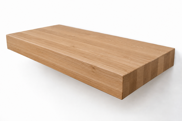 Solid 3.5 inch white  oak butcher block floating stair tread in unfinished raw wood