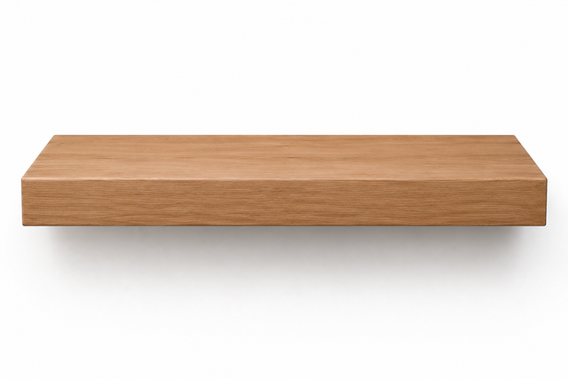 Solid 4 inch white  oak butcher block floating stair tread in unfinished raw wood front view