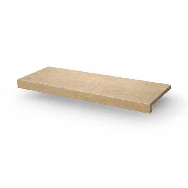 Solid white oak retrofit stair tread with square edge angled view