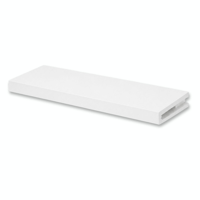 2-inch Maple alcove floating shelf in Painted White with an open end designed for side cleat installation.