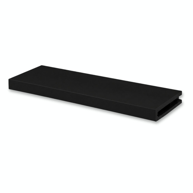 2-inch Maple alcove floating shelf in Painted Black with an open end designed for side cleat installation.