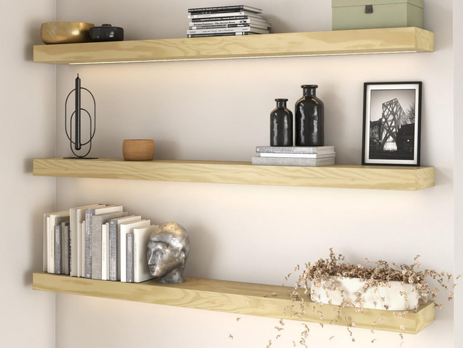 J Thomas Home Pine 3" Thick Lighted Floating Shelves 