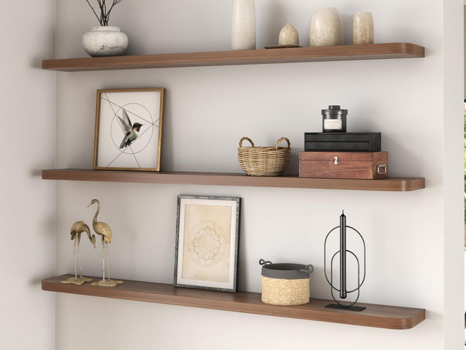 J Thomas Home Walnut Radius Corners Floating Shelves 