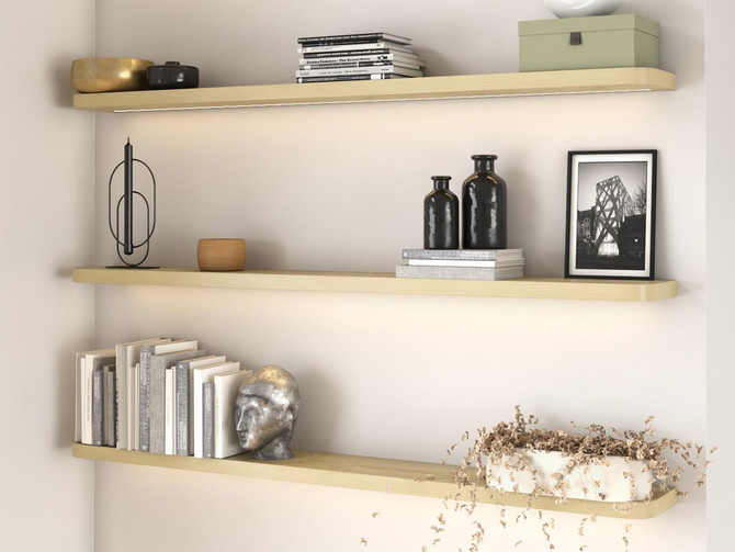 J Thomas Home Pine Radius Corners Lighted Floating Shelves 