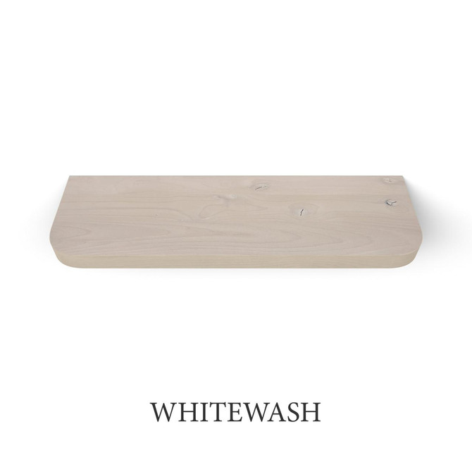 j thomas home rustic alder 1 5/8" thick floating shelf with curved radius corners finished in whitewash