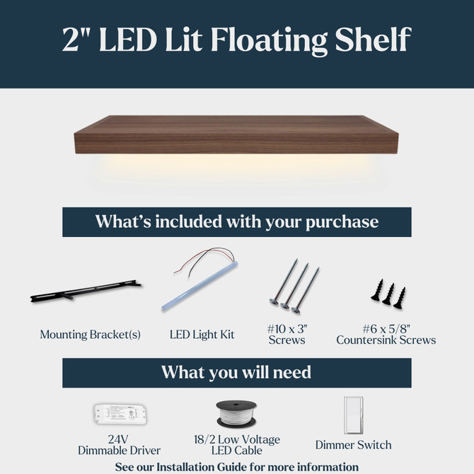 Superior Alder 2" Thick Lighted Floating Shelves