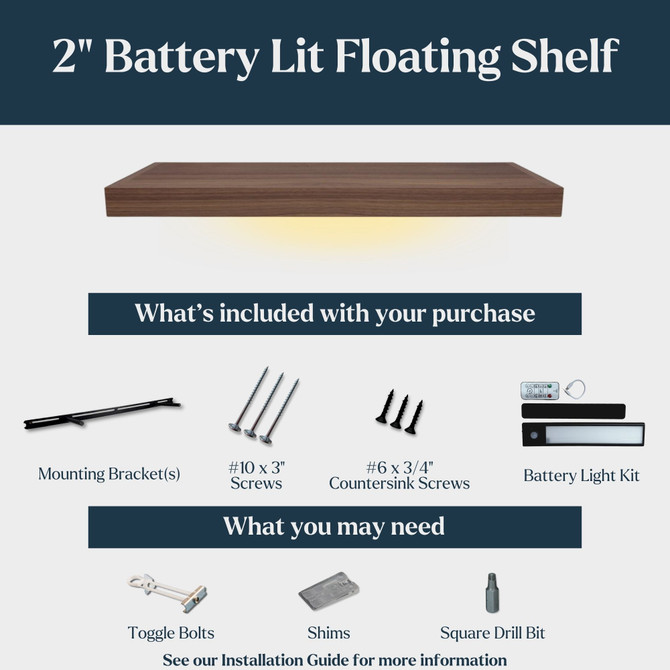 Superior Alder 2" Thick Battery Lit Floating Shelves