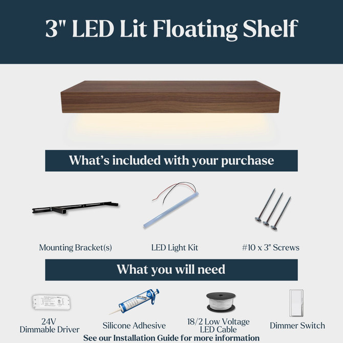 Superior Alder 3" Thick Lighted Floating Shelves