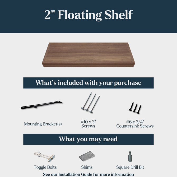 Walnut 2" Thick Floating Shelves