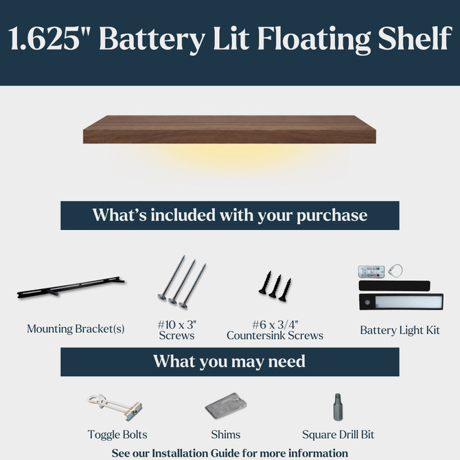 Walnut Battery Lit Floating Shelves