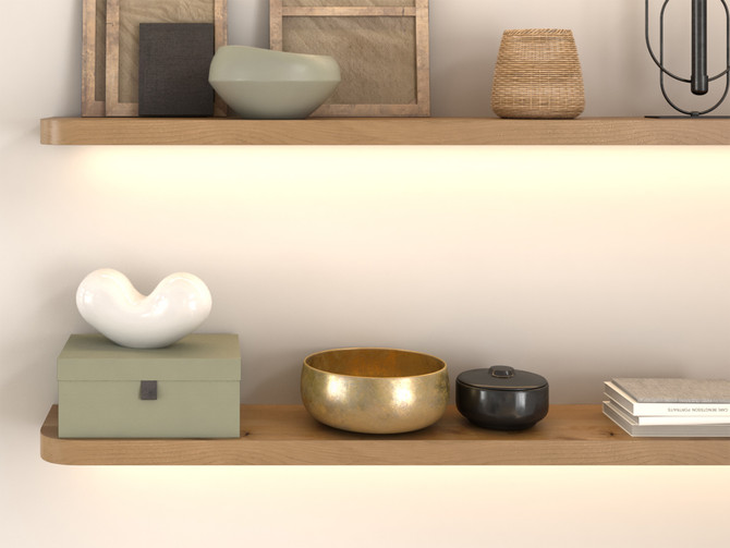 Rustic Alder Radius Corners Lighted Floating Shelves
