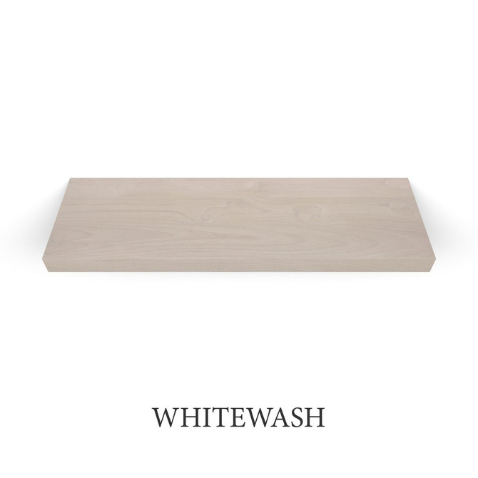 j thomas home superior alder 1 5/8” thick floating shelf finished with the stain color whitewash
