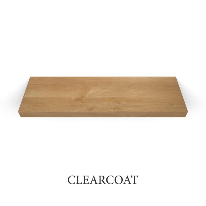 j thomas home superior alder 1 5/8” thick floating shelf top view shown with clear coat finish