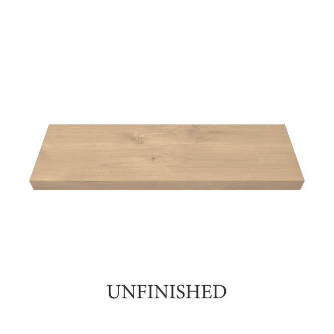 j thomas home superior alder 1 5/8” thick floating shelf top view shown unfinished