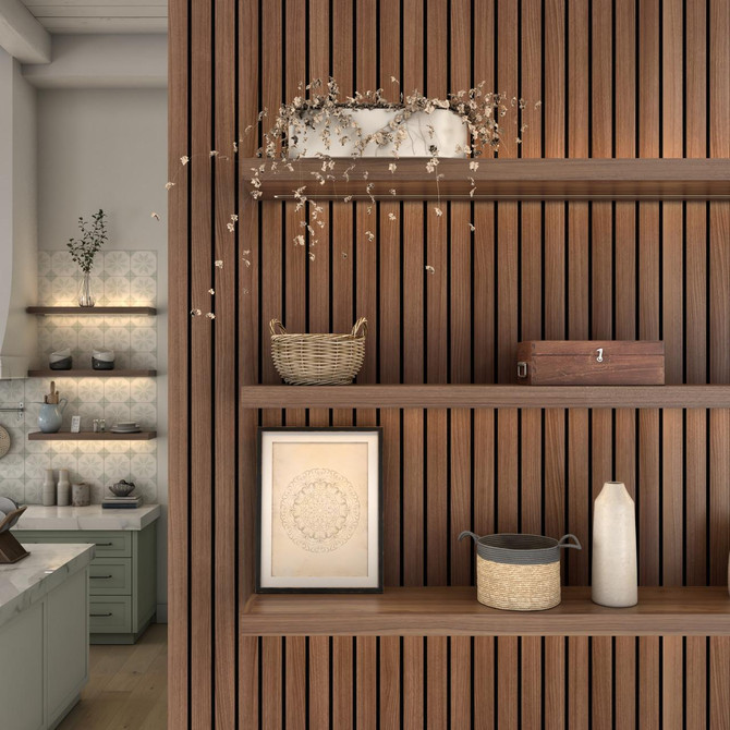 J Thomas Home Walnut Acoustic Slat Wood Wall Panels 